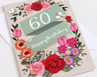 60th Birthday Card  - Large A5 - Female Birthday Card - Happy 60th Birthday - 60 - 60th Card