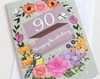 90th Birthday Card  - Large A5 - Female Birthday Card - Happy 90th Birthday - 90 - 90th Card