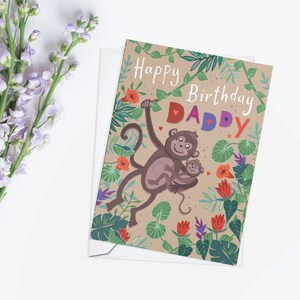 Cartão de feliz aniversário para papai, cartão fofo para papai, cartão de macaco atrevido