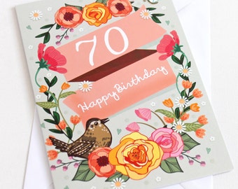 70th Birthday Card, Large Floral 70th Card For Her