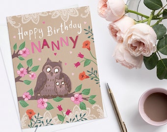Happy Birthday Nanny, Cute Owl Birthday Card for Nanny