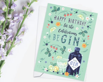 Joyeux anniversaire Mai Les célébrations BeGin, Gin Birthday Card, Carte pour un amant gin