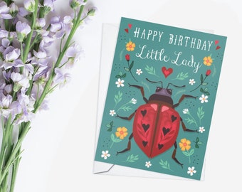 Happy Birthday Little Lady Card, Ladybird Card, Card for Daughter, Kids Birthday Card, Card for Niece