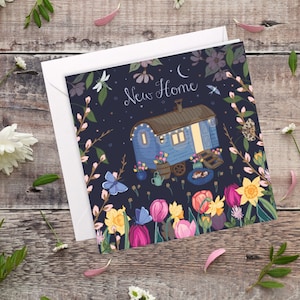 Carte pour nouvelle maison, Bonne nouvelle maison, Carte de déménagement floral lumineux, Carte de maison Cabane de berger