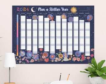 2024 Wall Planner, Star Signs of the Zodiac Wall Calendar, Year To View Planner