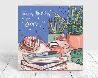 Son Birthday Card, Cute Pet Bearded Dragon Card, Teen Son Card