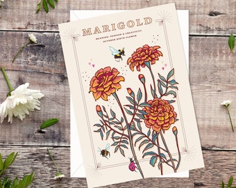 October Birth Flower Card, Marigold Birthday Card
