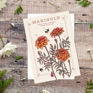 October Birth Flower Card, Marigold Birthday Card