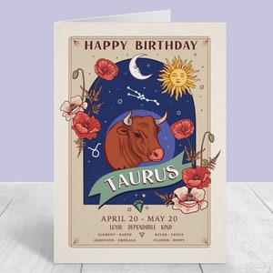 Karta urodzinowa Byka, Wszystkiego najlepszego z okazji urodzin Znak zodiaku Duża karta A5