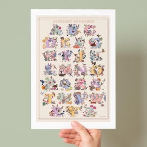 A tot Z natuurprint, kleine kinderkamer alfabet muurkunst