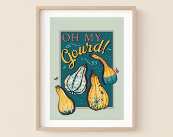 Oh My Gourd Wall Art Print, Garden Humour Print of Gourds