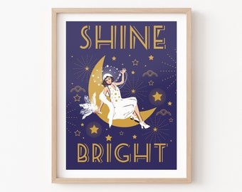 Shine Bright Art Deco quote print, inspirational wall art, Great Gatsby themed print