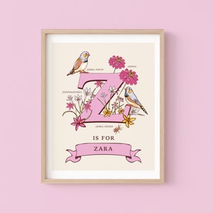 Impresión personalizada de la letra Z, arte mural con la inicial Z, ilustración de monograma de Nature Guide