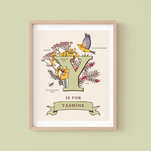Impressão personalizada da letra Y, arte de parede com a inicial Y, ilustração do monograma do guia da natureza