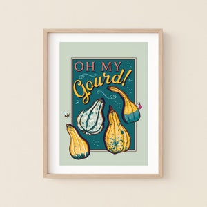 Stampa artistica da parete "Oh My Gourd", stampa umoristica di zucche da giardino