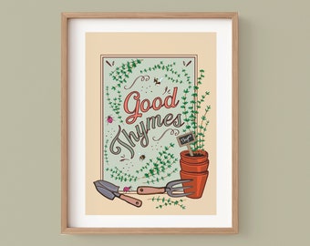 Good Thymes Wall Art Print, Garden Humour Print of Herbs