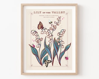 Lily of the Valley Wall Art Print, May Birth Flower Illustration Print
