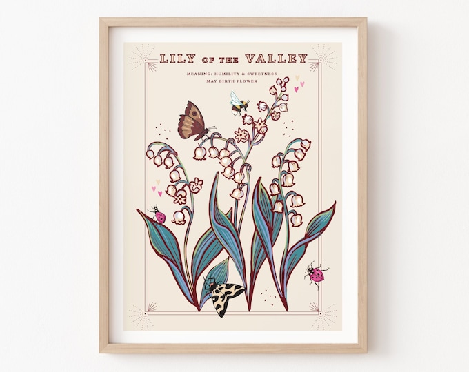 Lily of the Valley Wall Art Print, May Birth Flower Illustration Print