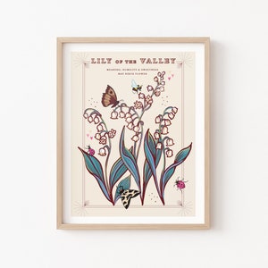 Lily of the Valley Wall Art Print, May Birth Flower Illustration Print