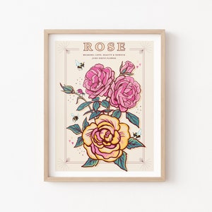 Rose Wall Art Print, June Birth Flower Illustration Print