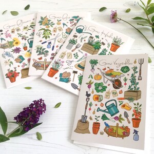 Jeu de 4 cartes de jardinage, lot de cartes de correspondance Cultivez un jardin