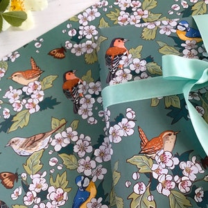 Hawthorn Blossom Gift Wrap, Hedgerow Birds Wrapping Paper