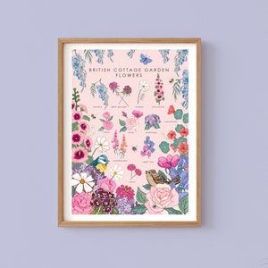British Cottage Garden Flowers Guide Art Print