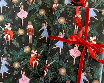 Nutcracker wrapping paper with tag, Christmas Tree Decoration festive gift wrap