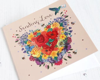 Sending Love Rainbow Flowers Card, Anniversary Card, Valentine's Day Card, Mother's Day Card