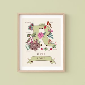 Impresión personalizada de la letra R, arte mural con la inicial R, ilustración de monograma de Nature Guide