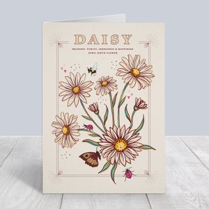 Carte de naissance d'avril, carte d'anniversaire de marguerite,