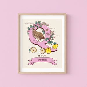 Impressão personalizada da letra Q, arte de parede com inicial Q, ilustração de monograma do guia da natureza