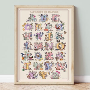 Poster dell'alfabeto della natura, grande stampa artistica da parete dalla A alla Z sulla fauna selvatica