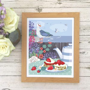 Seagull Wall Art, Cream Tea Print