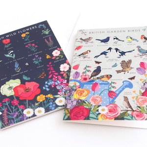 Paquete de 2 tarjetas de agradecimiento - Guía de naturaleza británica - Aves de jardín y flores silvestres - Regalo para mamá