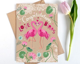 Congratulations Card - Wedding Card - Engagement Card - Anniversary Card - Love Birds Card - Flamingos - Card for the Happy Couple