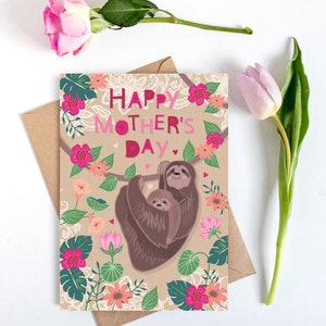 Cute Happy Mother's Day Card, Sloth Mother and Baby Card