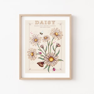 Stampa artistica da parete con margherite, illustrazione del fiore di nascita di aprile