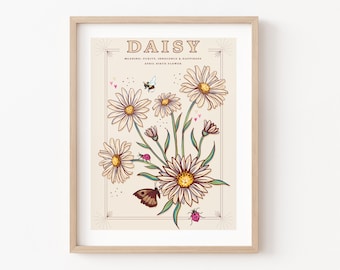 Daisy Wall Art Print, April Birth Flower Illustration Print