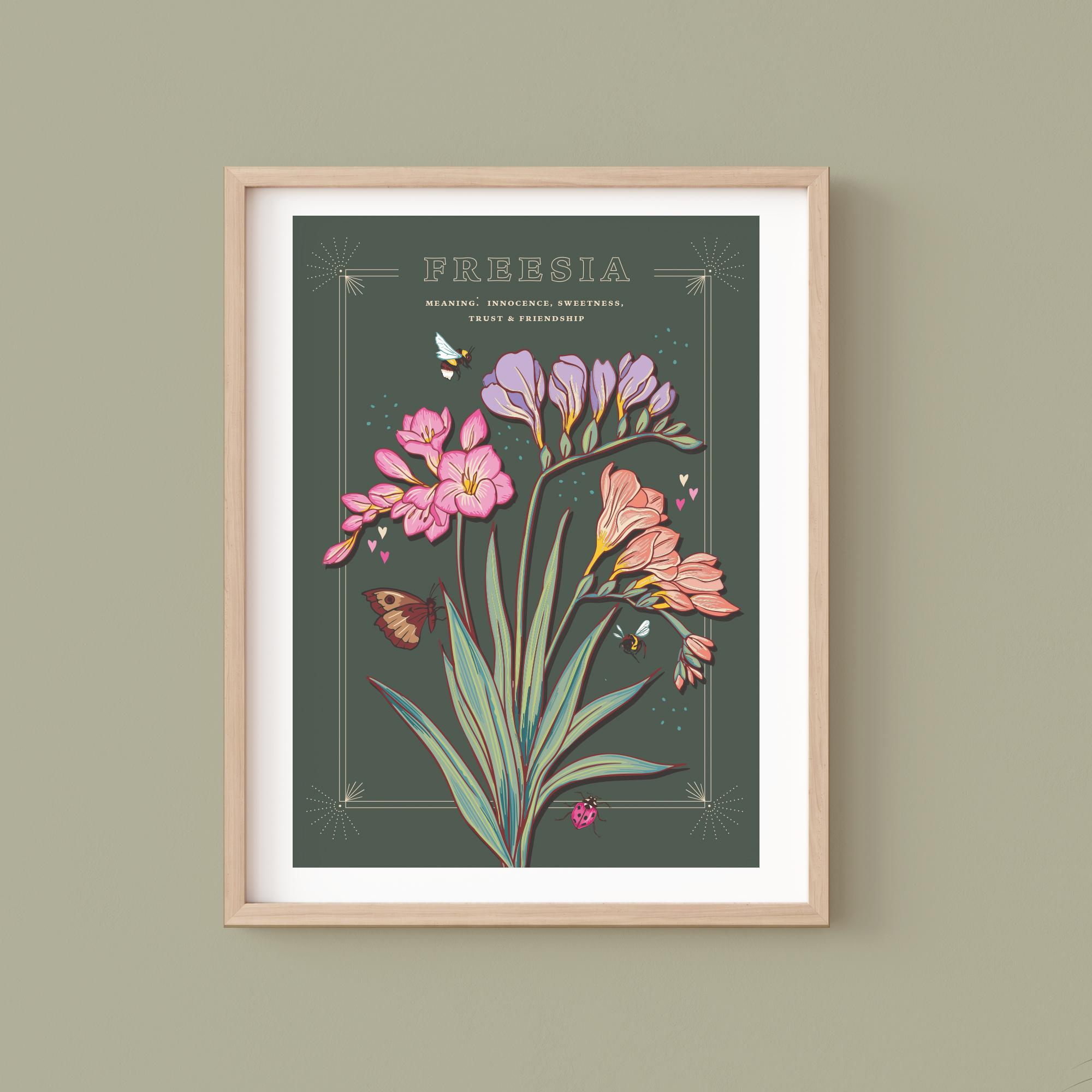 Freesia Wall Art Print, Flower Meaning Illustration Print - Etsy