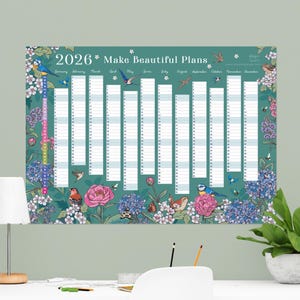 2026 Wall Planner: Flowers & Garden Birds - A2 Year View Calendar image 1