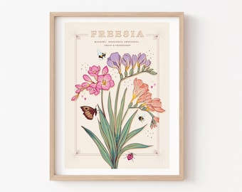 Freesia Wall Art Print, Flower Meaning Illustration Print - Etsy