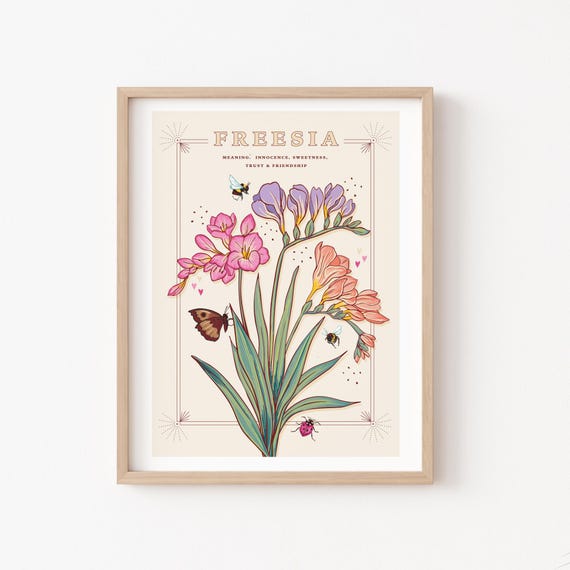 Freesia Wall Art Print, Flower Meaning Illustration Print - Etsy