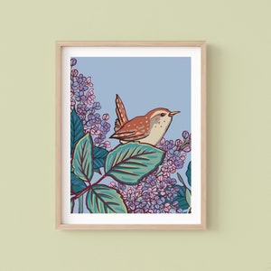 Wren and Lilacs Wall Art Print