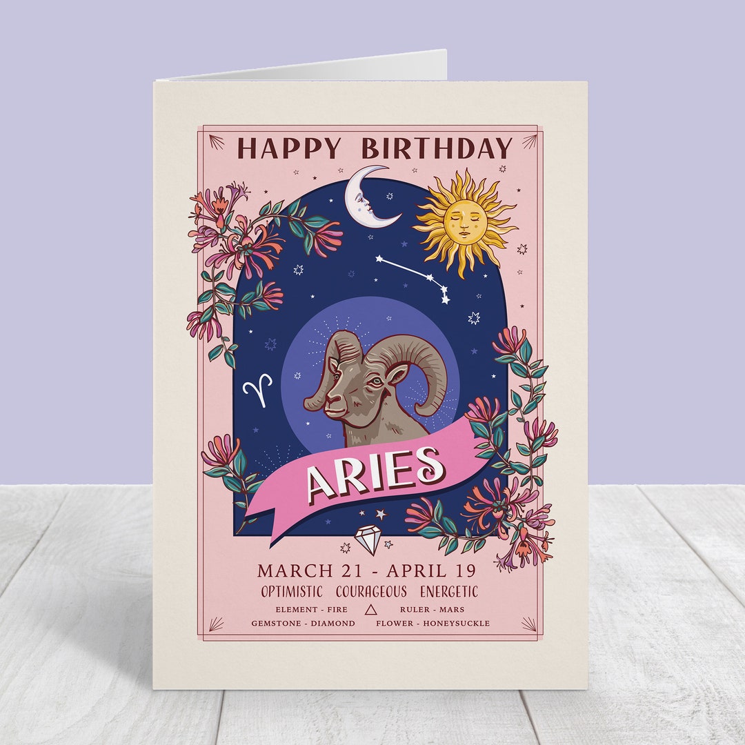 Aries Birthday Card, Happy Birthday Zodiac Star Sign Large A5 Card - Etsy