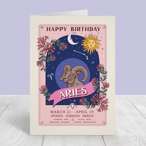 Verjaardagskaart Ram, grote A5-kaart met sterrenbeeld sterrenbeeld Happy Birthday