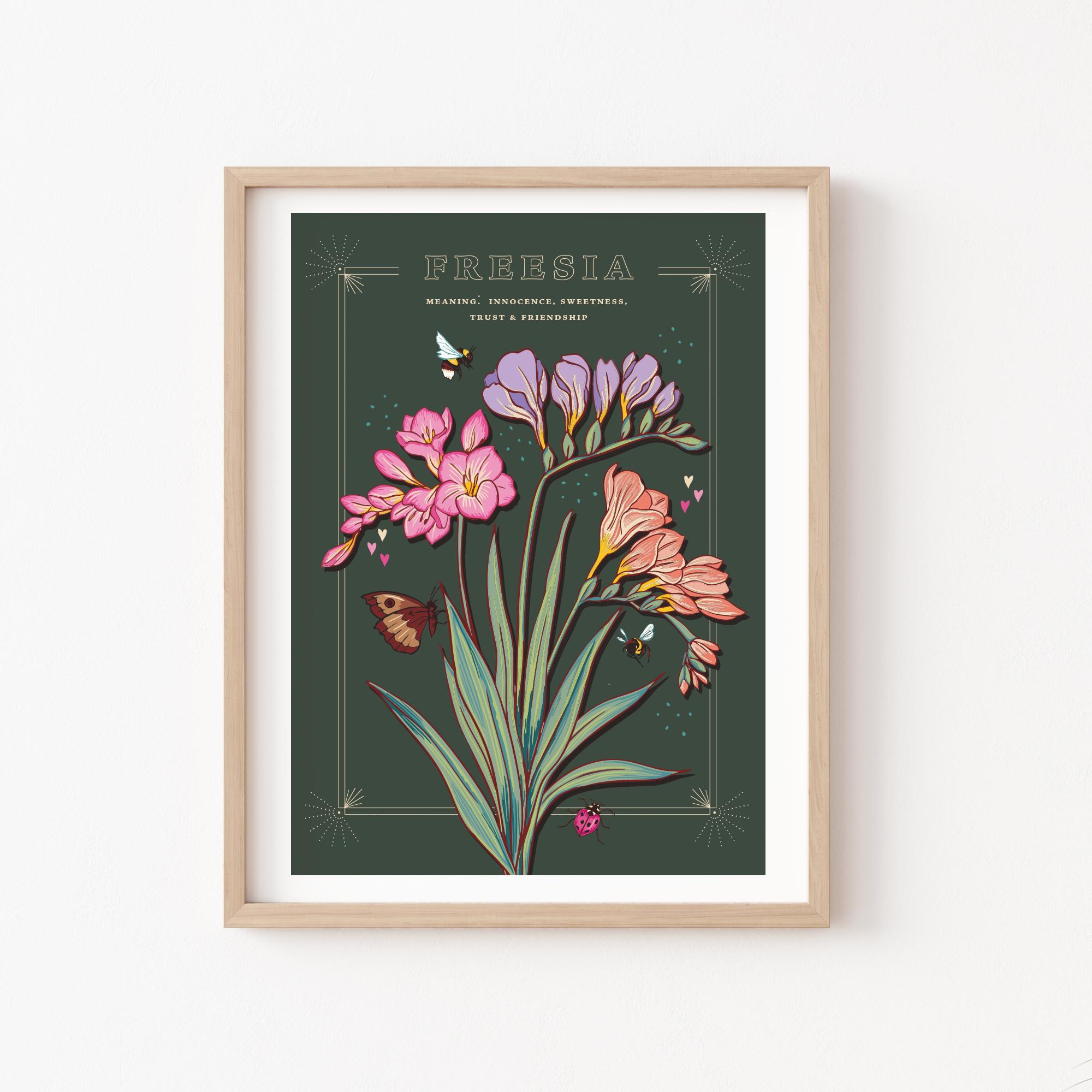 Freesia Wall Art Print, Flower Meaning Illustration Print - Etsy