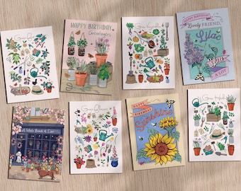 Set of 8 Birthday Cards, Garden Themed Note Cards