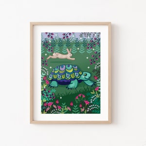 Set of 2 Nursery Wall Art Prints, The Fox & The Hare Print, The Hare and The Tortoise Print image 2