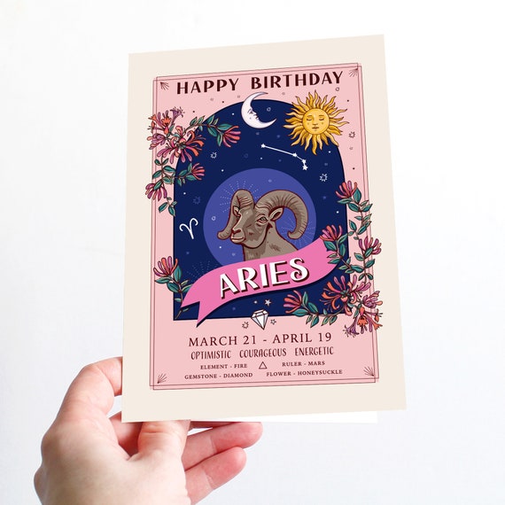 カード・フォト・ブロマイド ARIES Aries Birthday Card, Happy Birthday Zodiac Star Sign Large